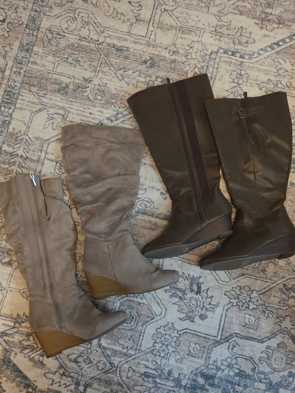 2 Pair Torrid Women's Size 10 Tall Wedge Boots - Taupe and Dark Brown. Wide Calf